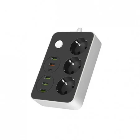 Przedluzacze-elektryczne - czarny przedłużacz elektryczny na 3 gniazda 230v schuko+5xusb-a 1xusb-c 2m remo 6592 lvt 