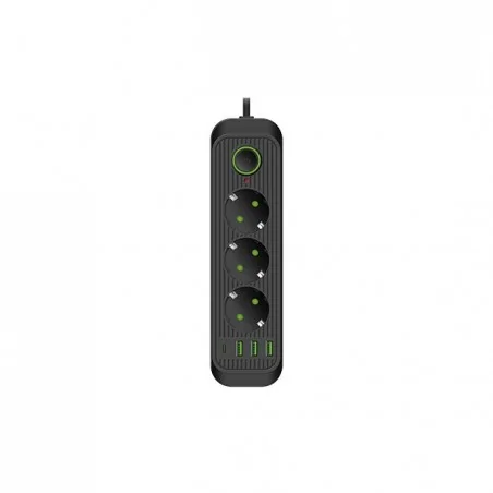Przedluzacze-elektryczne - przedłużacz potrójny z uziemieniem shuko z usb-a+c czarny 2m modi 1304 lvt 