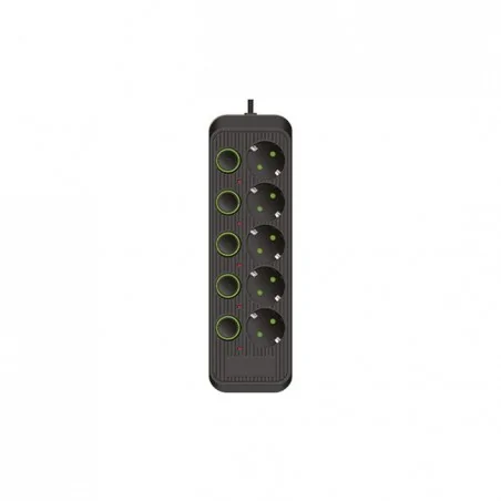 Przedluzacze-elektryczne - przedłużacz na 5 gniazd schuko z włącznikami czarny 2m modi 6588 lvt 