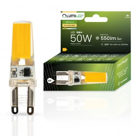 Gwint-trzonek-g9 - żarówka led g-9 kapsułka 5w odpowiednik 50w 3000k ciepła lumiled 