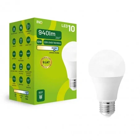 Gwint-trzonek-e27 - ela034cw żarówka led e27 mleczna 10w zimne światło 6500k 940lm  inq 