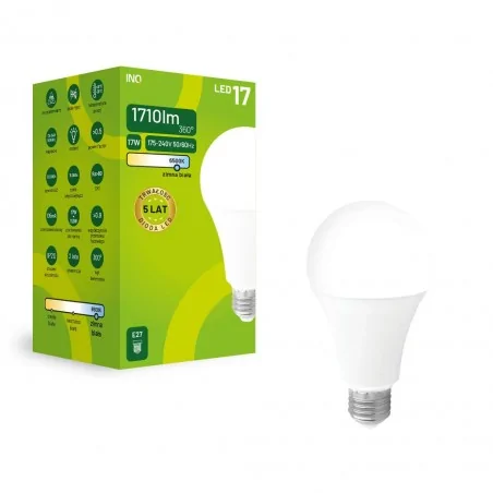 Gwint-trzonek-e27 - mocna żarówka led e27 17w zimna 6500k 1710lm a70 ela064cw inq 