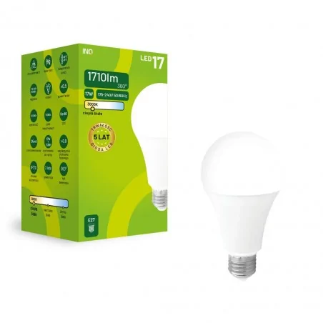 Gwint-trzonek-e27 - ela064ww mocna żarówka led e27 17w ciepła 3000k 1710lm a70  inq 