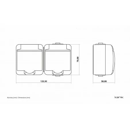 Gniazda-elektryczne - czarne gniazdo podwójne natynkowe z klapką dymną z przesłonami torów prądowych junior 12ghe-2dp karlik 
