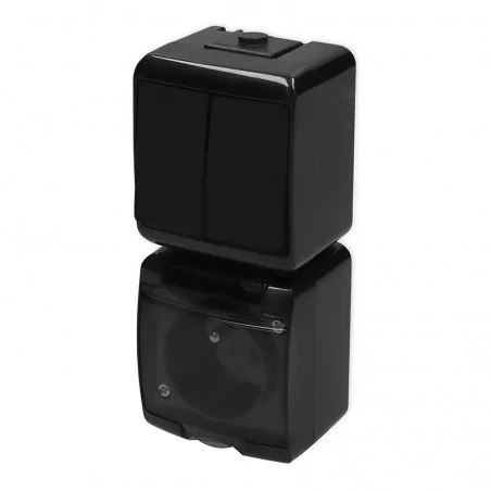 Gniazda-elektryczne - mix pionowy czarny włącznik świecznikowy z gniazdem hermetycznym i przesłonami torów n/t junior 12wghp-2dp karlik 