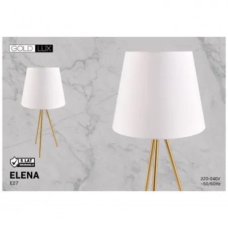 Lampki-nocne - lampka stołowa z białym kloszem na złotym trójnogu 1xe27 elena 325525 polux-goldlux 