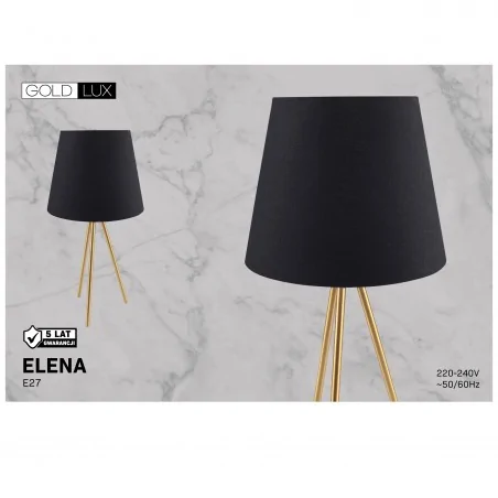 Lampki-nocne - czarna lampka stołowa na złotym trójnogu na wymienne źródło światła e27 elena 325846 polux-goldlux 