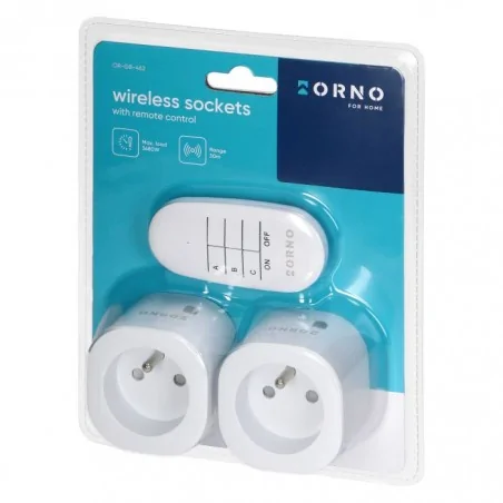 Urzadzenia-zdalnie-sterowane - zestaw bezprzewodowych białych gniazd sterowanych pilotem 2+1 or-gb-462 orno 