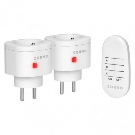 Urzadzenia-zdalnie-sterowane - zestaw bezprzewodowych białych gniazd sterowanych pilotem 2+1 or-gb-462 orno 