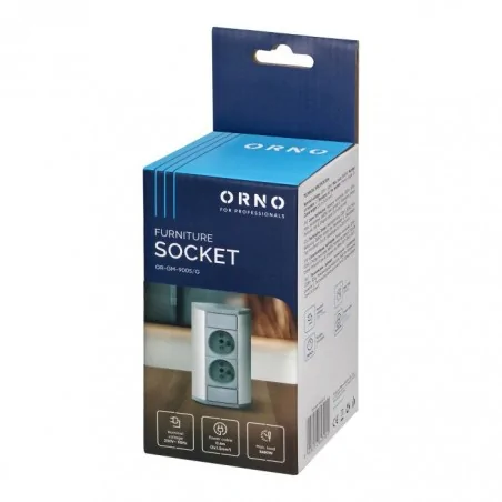 Gniazda-meblowe - gniazdo meblowe podwójne nablatowe szaro-srebrne 2x2p+z 3680w or-gm-9005/g orno 