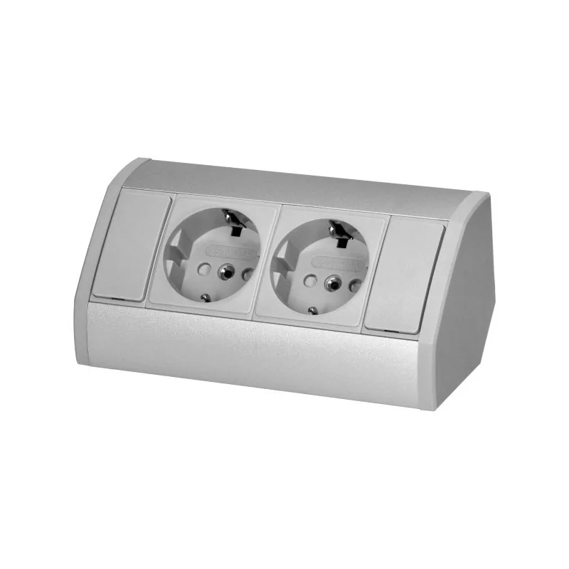 Gniazda-meblowe - or-gm-9005(gs)/g gniazdo meblowe podwójne nablatowe szaro-srebrne schuko 2x2p+z 3680w orno firmy ORNO 