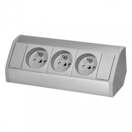 Gniazda-meblowe - potrójne gniazdo meblowe 3x2p+z szaro-srebrne or-gm-9001/g orno 