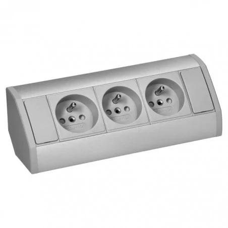 Gniazda-meblowe - potrójne gniazdo meblowe 3x2p+z szaro-srebrne or-gm-9001/g orno 