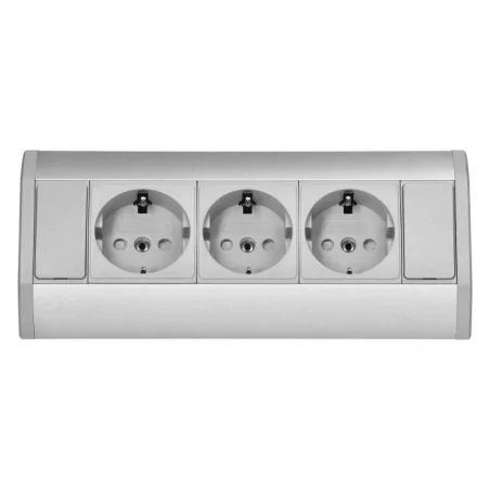 Gniazda-meblowe - or-gm-9001(gs)/g potrójne gniazdo schuko meblowe 3x2p+z szaro-srebrne orno 