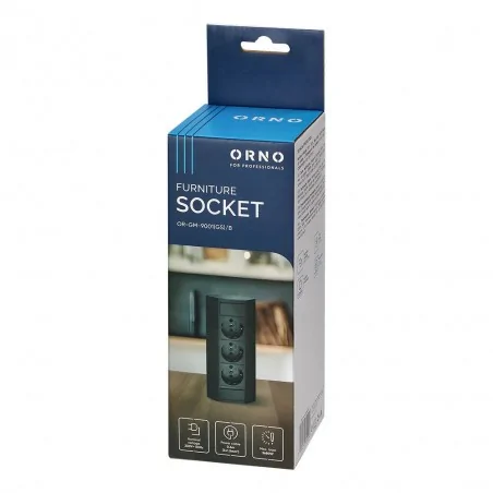Gniazda-meblowe - or-gm-9001(gs)/b potrójne czarne gniazdo schuko meblowe 3x2p+z orno 