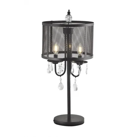 Lampki-nocne - lampka stołowa czarna z wiszącymi kryształami 3x12w e14 il mio bresso polux 