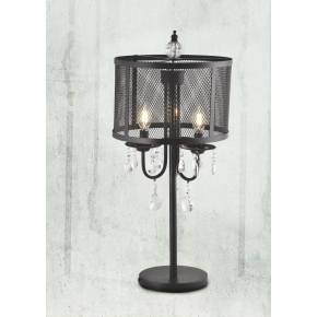 Lampki-nocne - lampka stołowa czarna z wiszącymi kryształami 3x12w e14 il mio bresso polux 