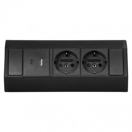 Gniazda-meblowe - or-gm-9039(gs)/b gniazdo meblowe podszafkowe podwójne czarne z usb a+c schuko orno 