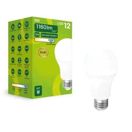 Gwint-trzonek-e27 - żarówka led e27 zimne światło 12w 1160lm 6500k a60 ela044cw inq 