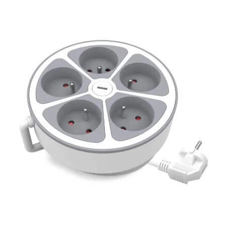 Przedluzacze-elektryczne - ps-530ls/2 okrągły przedłużacz 5-gniazdowy z włącznikiem plastrol 