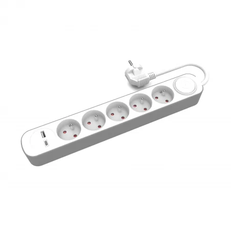 Przedluzacze-bebnowe - ps-530ls/3 biały przedłużacz 3m 5-gniazdowy z włącznikiem i gniazdami usb-a i usb-c plastrol 