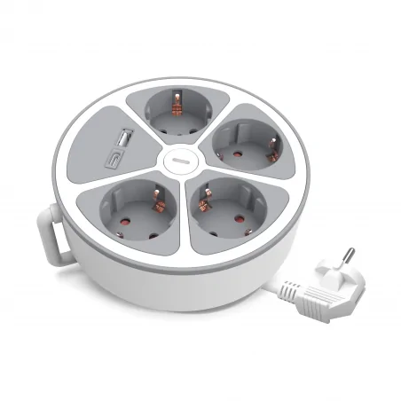 Przedluzacze-elektryczne - ps-430ls/2 okrągły przedłużacz 2 metry 4 gniazda schuko + 2xusb plastrol 