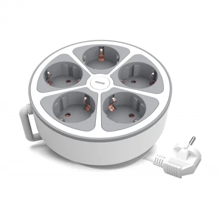 Przedluzacze-elektryczne - ps-530ls/2 okrągły przedłużacz 5-gniazdowy schuko z włącznikiem 2m plastrol 