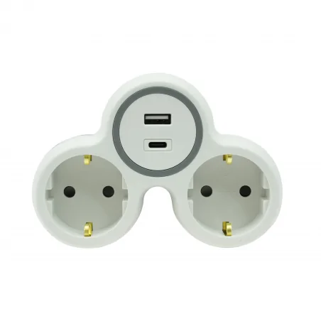 Rozgalezniki - rozg.r-21ws/s/b rozgałęźnik podwójny z/u schuko usb a + usb c plastrol 