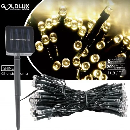 Swiecace-kule-i-girlandy - girlanda solarna led z ciepłym światłem 3000k ip44 21,9m shine 200 led 316745 polux-goldlux 