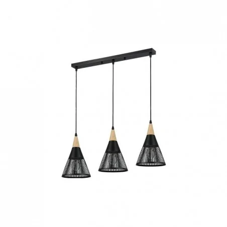 Lampy-sufitowe - wisząca lampa sufitowa potrójna czarna z dodatkiem drewna 3xe27 hira 0024 lvt 