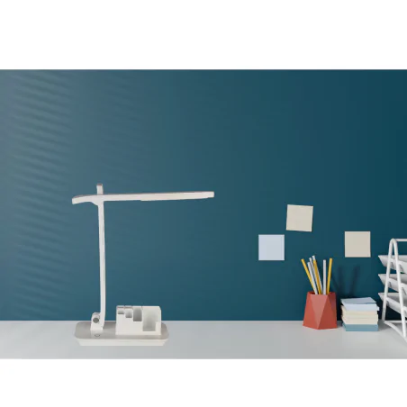 Lampki-biurkowe - lampka led na biurko z organizerem i neutralnym światłem biała 