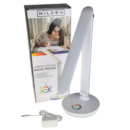 Lampki-biurkowe - lampka biurkowa led z kolorowym światłem w podstawie biała 