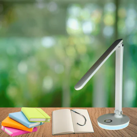 Lampki-biurkowe - lampka biurkowa led z kolorowym światłem w podstawie biała 