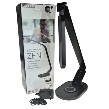Lampki-biurkowe - lampka biurkowa led czarna z ładowarką i z regulacją światła zen 