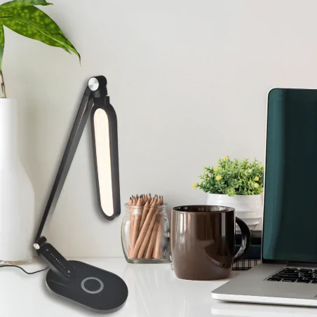 Lampki-biurkowe - lampka biurkowa led czarna z ładowarką i z regulacją światła zen 