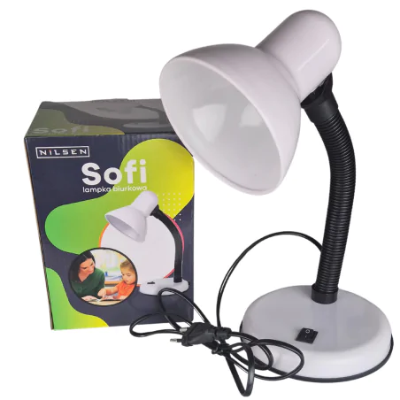 Lampki-biurkowe - lampka biurkowa biała na wymienną żarówkę regulowane ramię sofi 