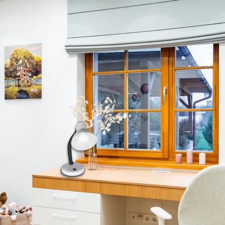 Lampki-biurkowe - lampka biurkowa biała na wymienną żarówkę regulowane ramię sofi 