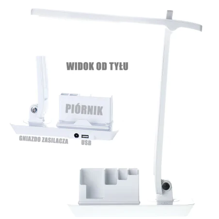 Lampki-biurkowe - lampka led na biurko z organizerem i neutralnym światłem biała 
