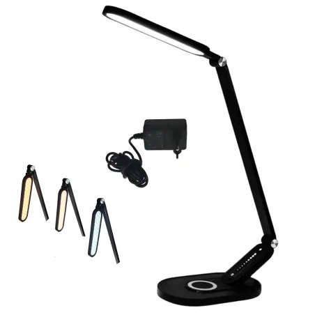 Lampki-biurkowe - lampka biurkowa led czarna z ładowarką i z regulacją światła zen 