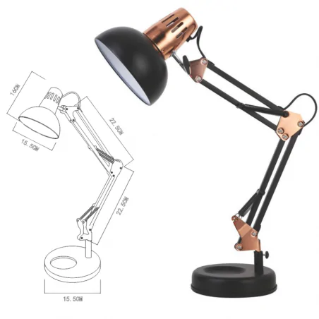 Lampki-biurkowe - lampka kreślarska metalowa czarno-miedziana ariel 