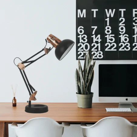 Lampki-biurkowe - lampka kreślarska metalowa czarno-miedziana ariel 