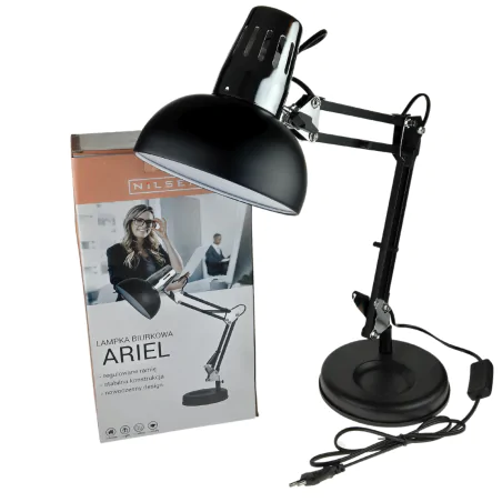 Lampki-biurkowe - lampka gabinetowa kreślarska czarno srebrna ariel 