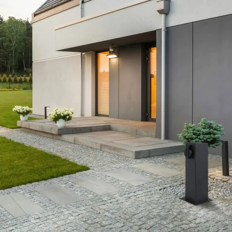 Slupki-ogrodowe - kwadratowy słupek ogrodowy czarny z dwoma gniazdami elektri 28 327963 polux-goldlux 