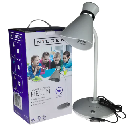 Lampki-biurkowe - lampka na biurko w kolorze szarym na wymienną żarówkę e27 helen 