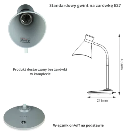 Lampki-biurkowe - lampka na biurko w kolorze szarym na wymienną żarówkę e27 helen 