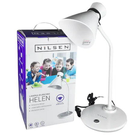 Lampki-biurkowe - lampka na biurko w kolorze białym regulowane ramię helen  Lampki-biurkowe - lampka na biurko w kolorze białym regulowane ramię helen