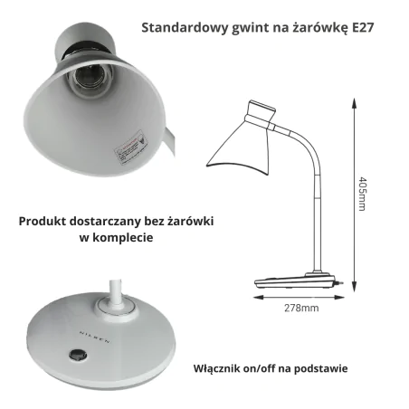 Lampki-biurkowe - lampka na biurko w kolorze białym regulowane ramię helen  Lampki-biurkowe - lampka na biurko w kolorze białym regulowane ramię helen