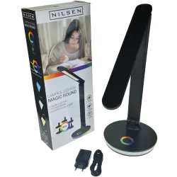 Lampki-biurkowe - lampka biurkowa led z kolorowym światłem w podstawie czarna magic nilsen 