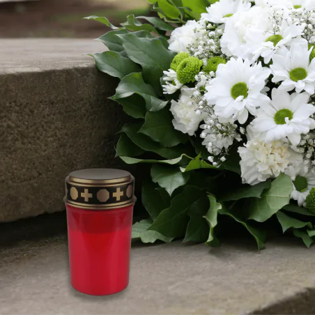 Latarenki-ogrodowe - znicz cmentarny led na baterie czerwony z czujnikiem zmierzchu 