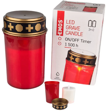 Latarenki-ogrodowe - świeczka led na cmentarz znicz na baterie czerwony z timerem 